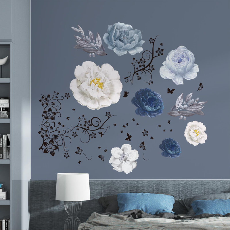 Décoration murale vigne papillon avec fleurs surdimensionnées