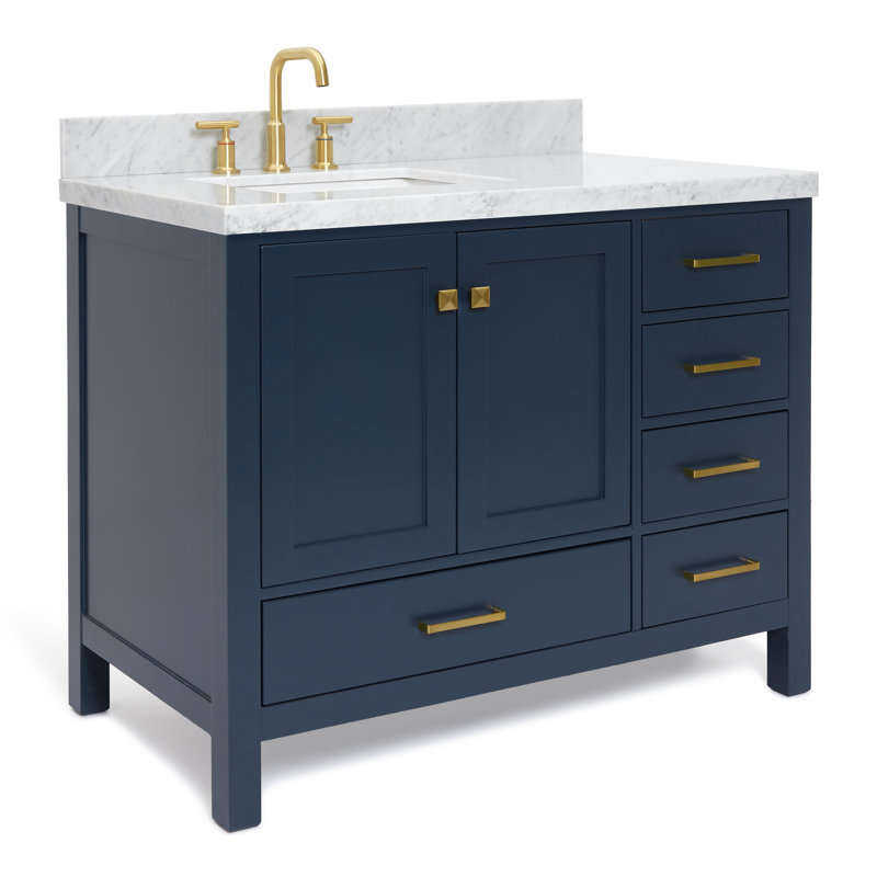 Ensemble de meuble-lavabo simple 43 po Cambridge, Left, Forme rectangulaire, Bleu minuit