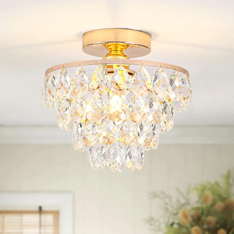 Daugherty Mini Crystal Chandelier Ceiling Light Small, Modern Crystal Ceiling Light for Hallway Overhead Fixtures Semi Flush Mount Mini Chandelier for Bedroom Hall Living Room Hallway
