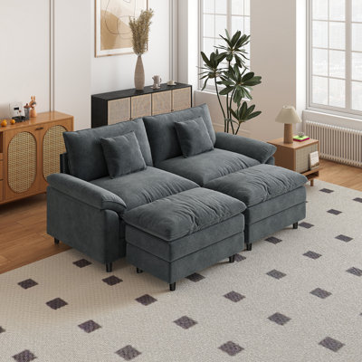 Canapé double en chenille avec deux repose-pieds