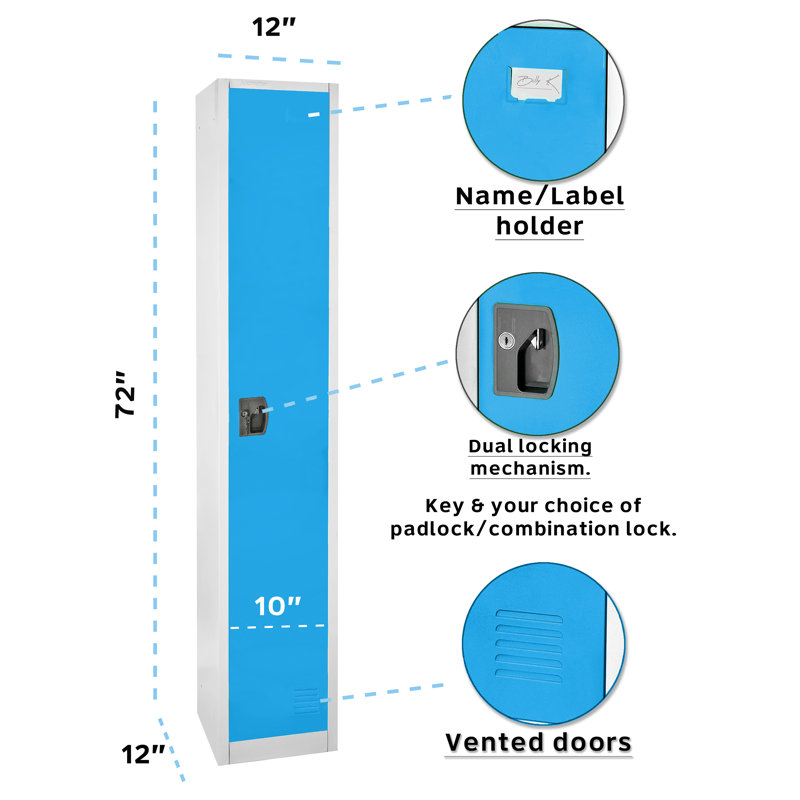 12'' Wide Light Blue Steel Office Locker with Adjustable Shelving