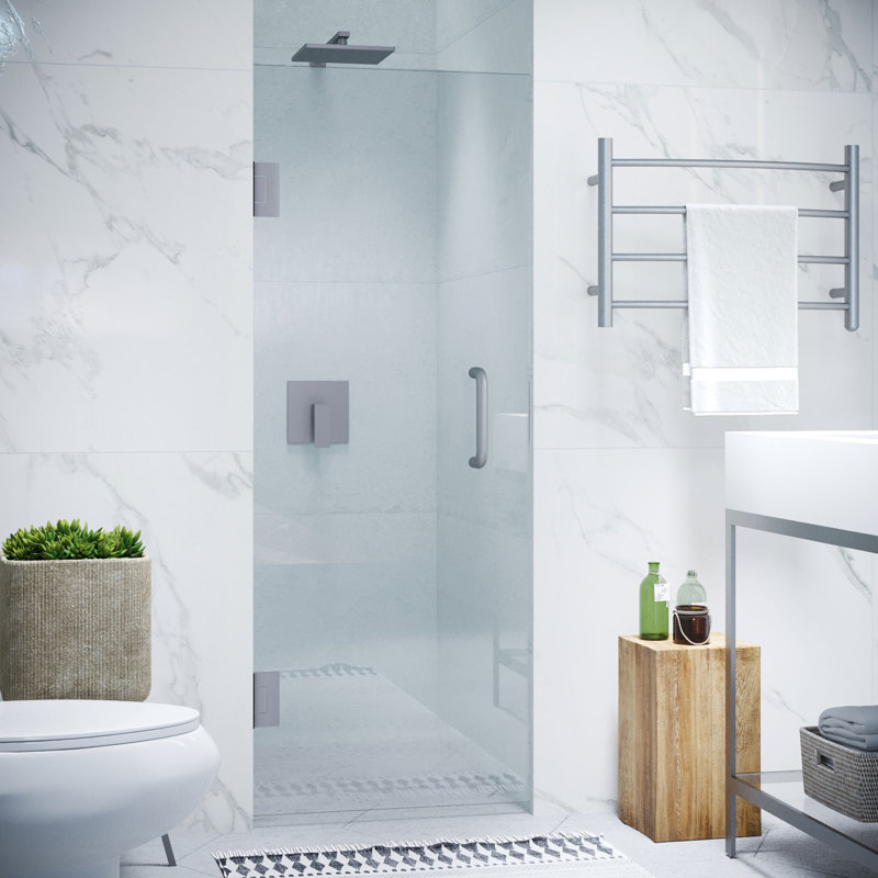 Fellow Series 24'' - W x 70'' H Pivot Door Frameless Shower Door with TSUNAMI GUARD, Brushed Nickel