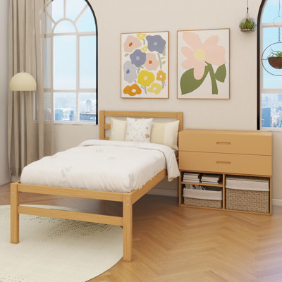 Wood Platform Bed With Removable Storage Shelves BuiltIn Two Storage Drawers For Added Convenience