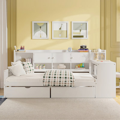 Wooden L-Shape Storage Daybed with Drawers