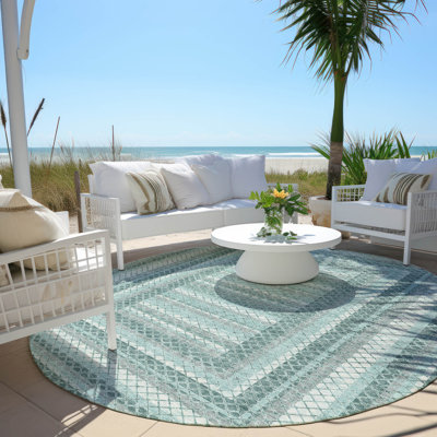 Machine Washable Indoor/Outdoor Xhevrie Teal Rug