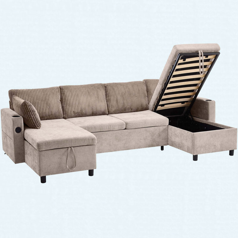 Canapé en chenille avec accoudoirs carrés, Brun