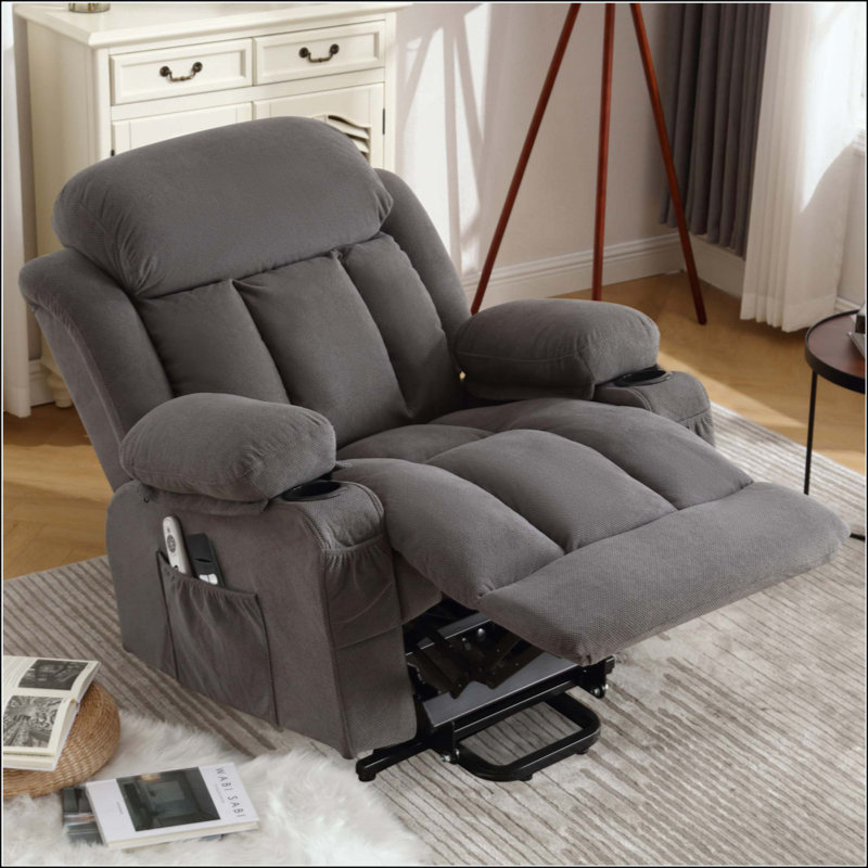 Power Lift Recliner Chair With Heat And Massage Electric Fabric Recliner Chair For Elderly With Side Pocket, USB Charge Port, Remote Control For Living Room