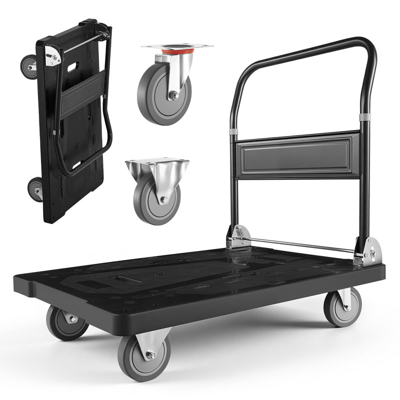 Foldable Push Cart Dolly, 1000 lbs Capacity, 35.2 x 23.4 x 33.5 in, Folding Platform Truck with Swivel Wheels, Moving Platform Hand Truck Flatbed Cart, Space Saving Push Handle