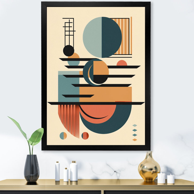 Crème bleu géométrique calme profonds II - imprimé, H 32 po x l 16 po x P 1 po, Impression noire sur toile encadrée
