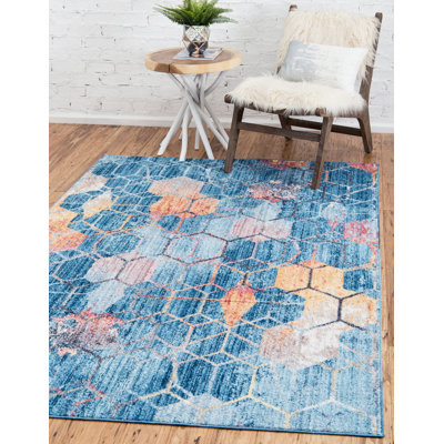 Bearden Geometric Blue/Orange Area Rug