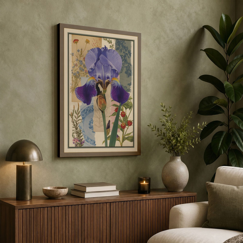 Purple Iris Study Botanical - Wrapped Canvas, Ochre Border, 30x20 - 76.2 x 50.8 cm