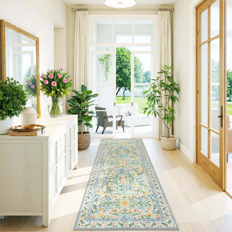Washable Floral Area Rugs Boho Large Rugs Non-Slip for Bedroom Soft Rubber Backed Carpet, Runner 2' x 6'