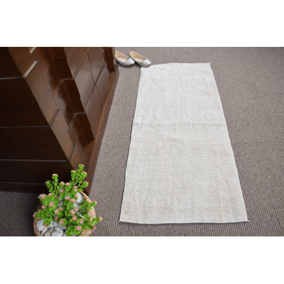 Tapis turc en chanvre tissé à la main beige Oushak, idéal pour les vestibules ou les espaces de vie
