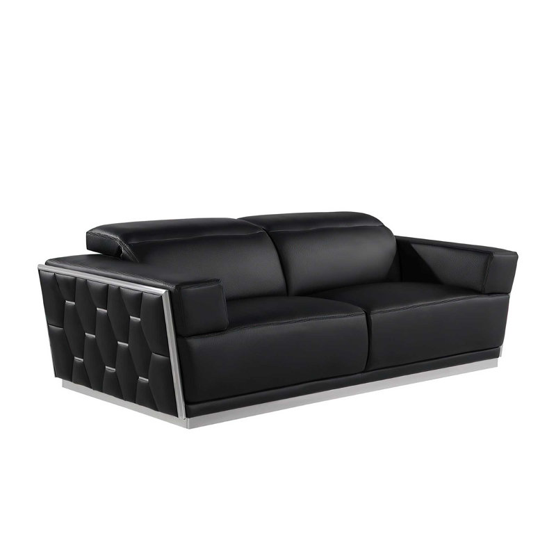 Ensemble de canapés modernes en cuir véritable Lua, 3 pièces, Cuir véritable noir