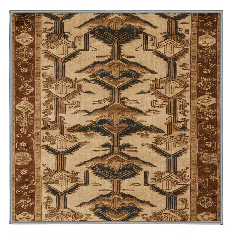Tapis art déco brun lavable à la machine, Carré 5 pi