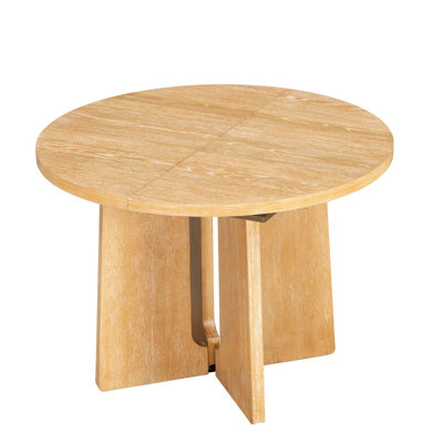 Solid Wood Round Dining Table, Extendable Kitchen Table with 16inch Removable Leaf for Dining Room, Living Room