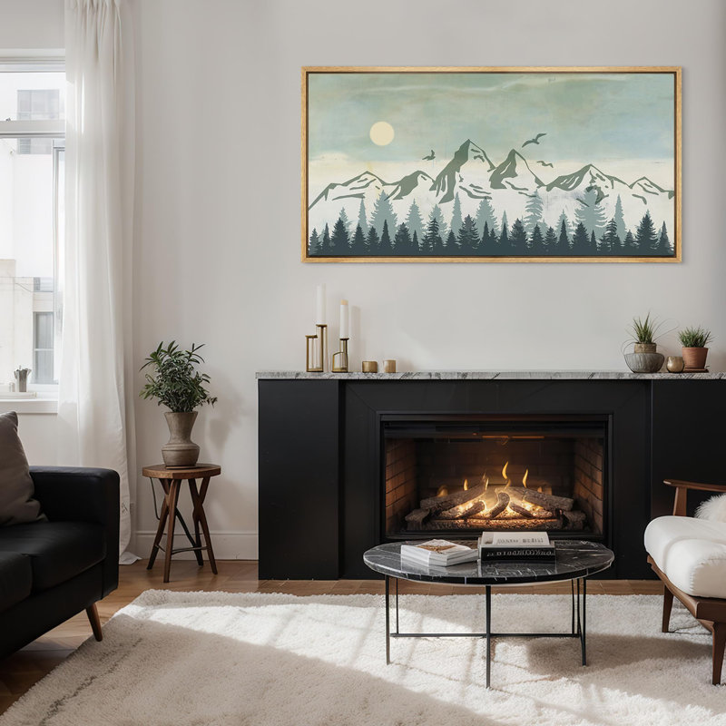 Sun Mountain Landscape " Mountainous Landscape And Flying Birds Rustic Retro Art Decor Extra Large Pictures ", 30" H x 60" W