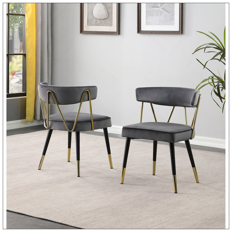 Chaise de salle à manger rembourrée en velours Glam, Gris