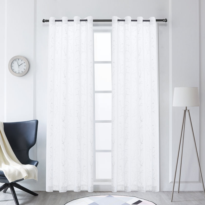 Panneau de rideau simple transparent avec œillets à motif floral Greater Taree, Turquoise, L 52 po x L 63 po