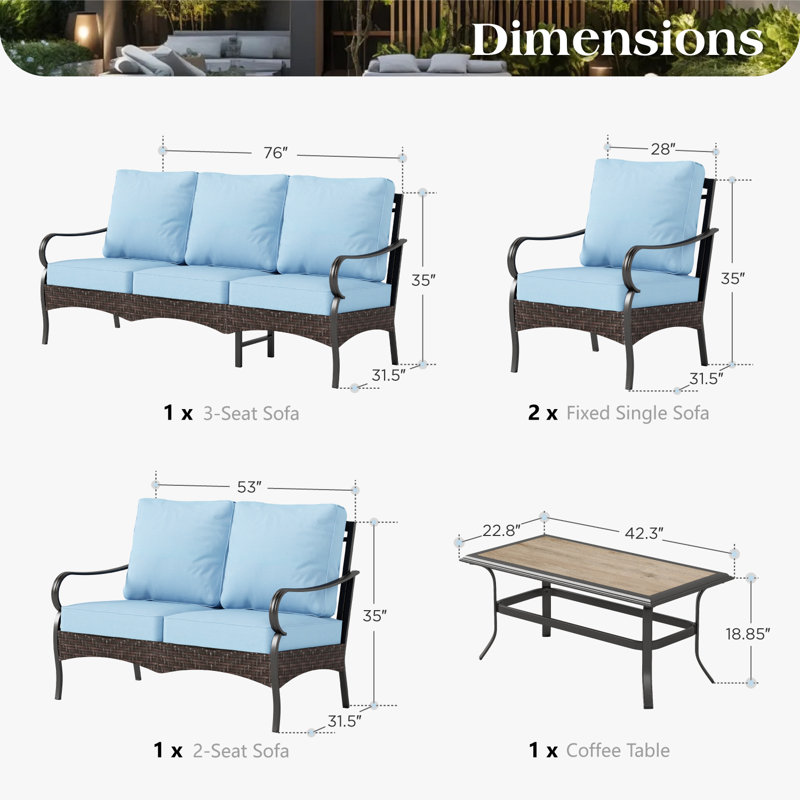 Ensemble de conversation pour l'extérieur 7 personnes avec causeuse, Light Blue