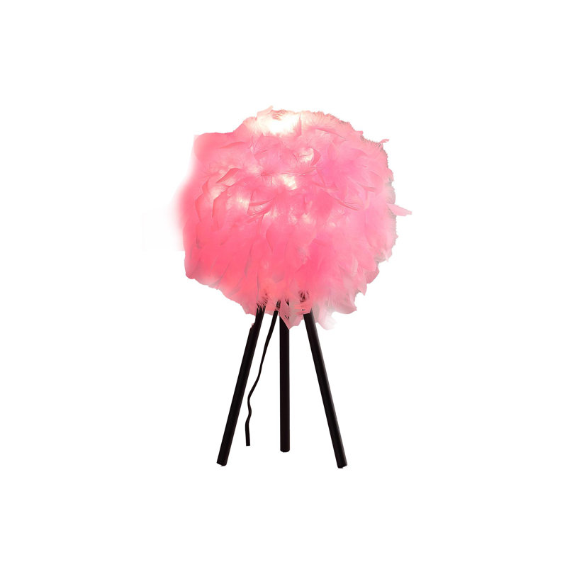 Lampe de table moderne en métal 20,5 po à abat-jour en plumes rose chaud, Rose
