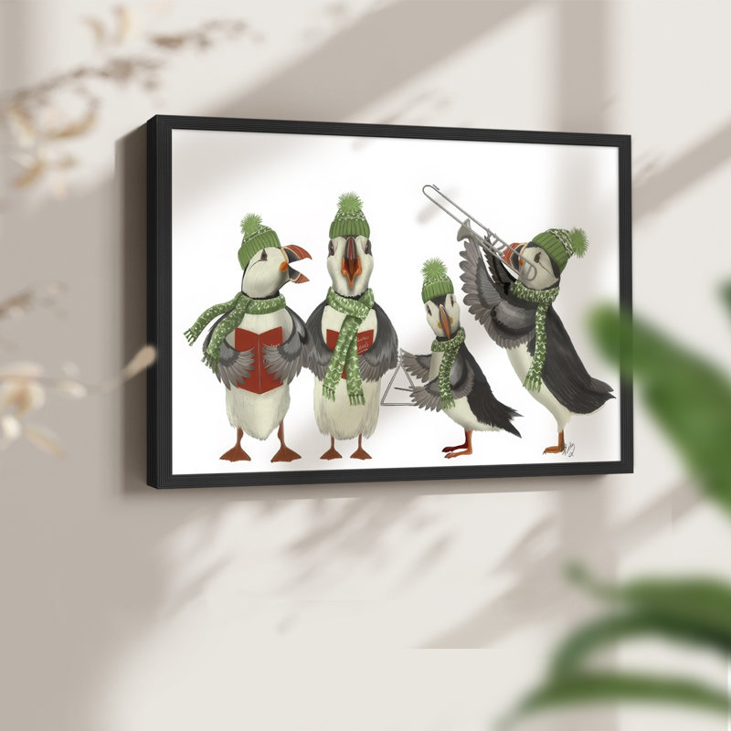 Puffin Quartet - Reproduction encadrée - Restickable, H 8 po x l 10 po, Noir, noir, noir, noir