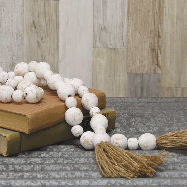 Wood Bead Garland with 6-inch Cotton Tassels