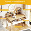 Ensemble de coiffeuse avec 3 miroirs lumineux réglables avec pieds de table en bois massif, ensemble de coiffeuse avec 4 tiroirs et 3 tablettes ouvertes pour les petits espaces