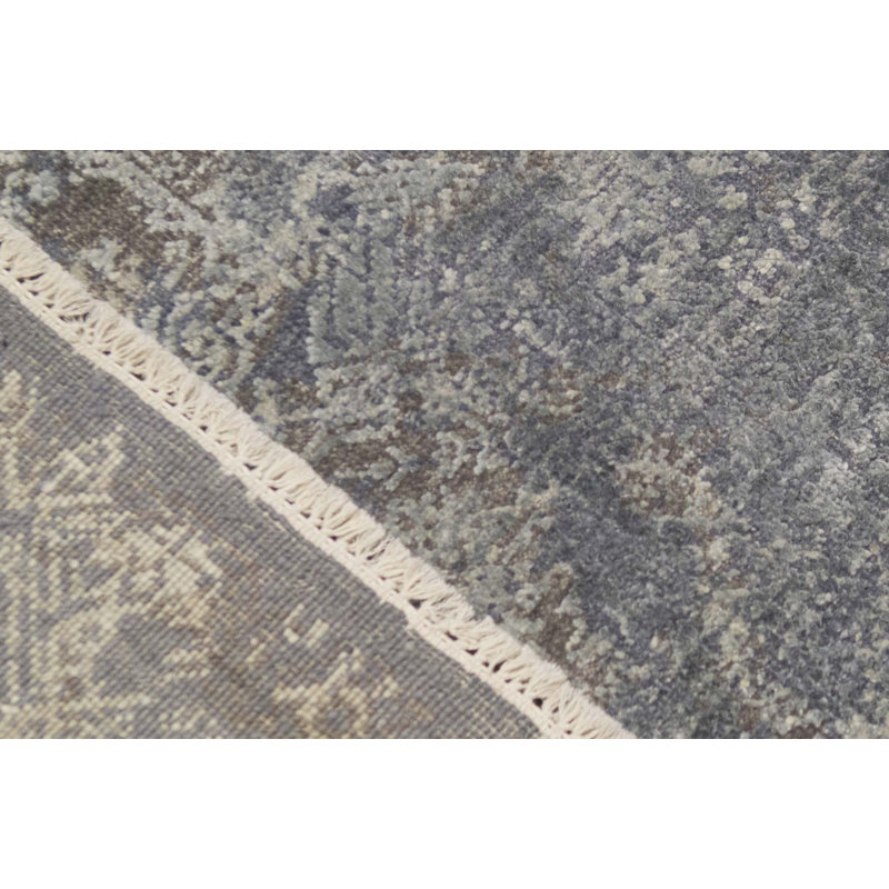 Hand-Knotted High-Quality Gray and Blue Area Rug