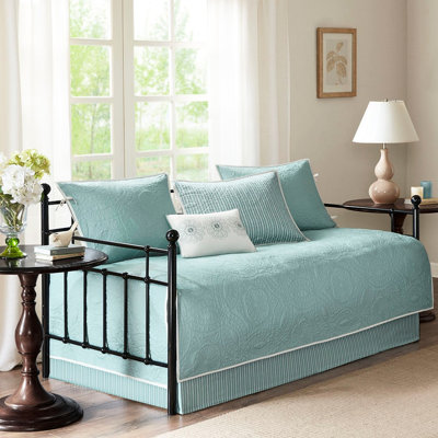 Housse de lit de jour réversible en bleu, 6, pour matelas simple, motif à médaillon, avec housse, chute de 15 pouces, 3 taies décoratives, coussin décoratif bleu, 6 pièces, taille et coussin, lavable à la machine