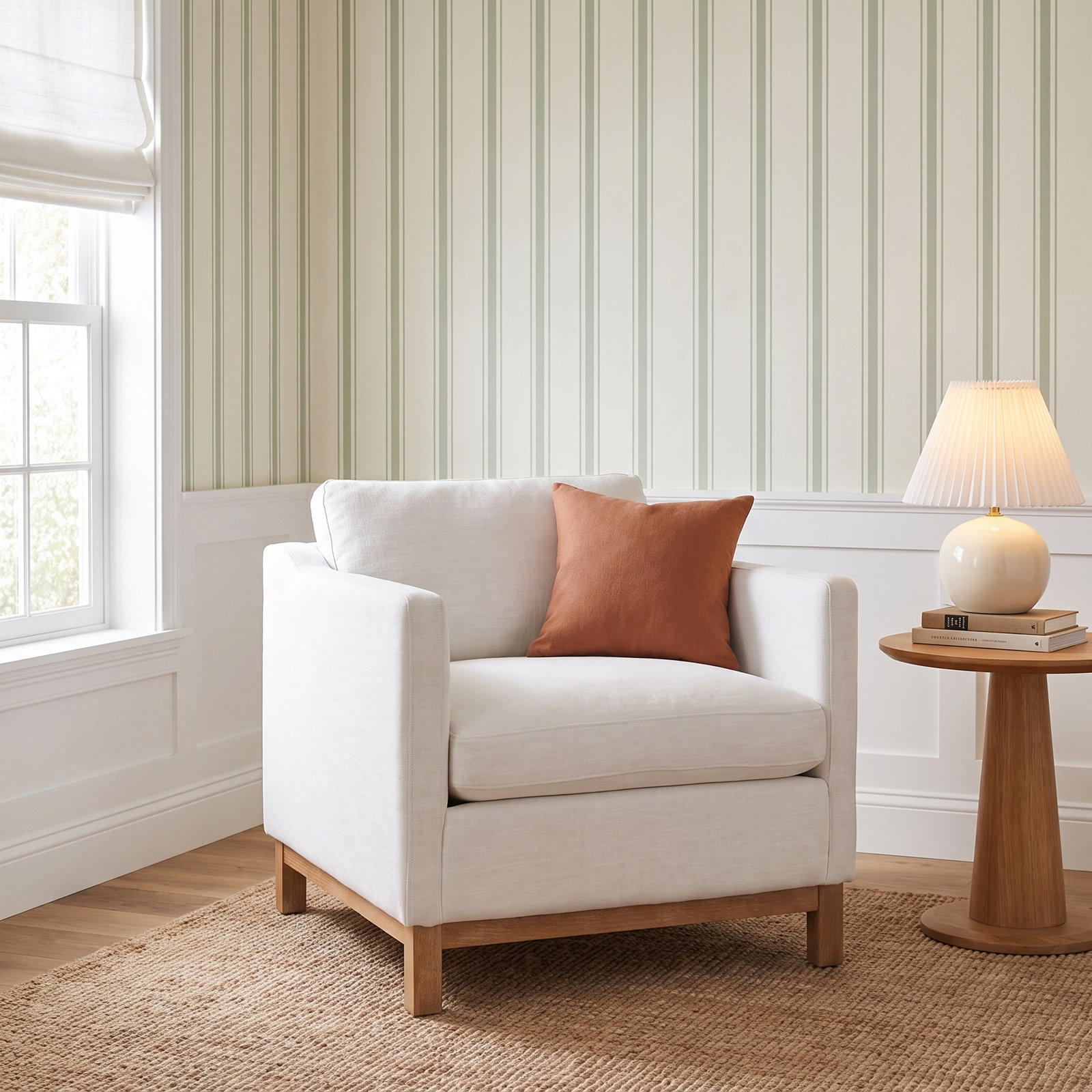 Cami Oak Armchair, Cream Polyester Blend