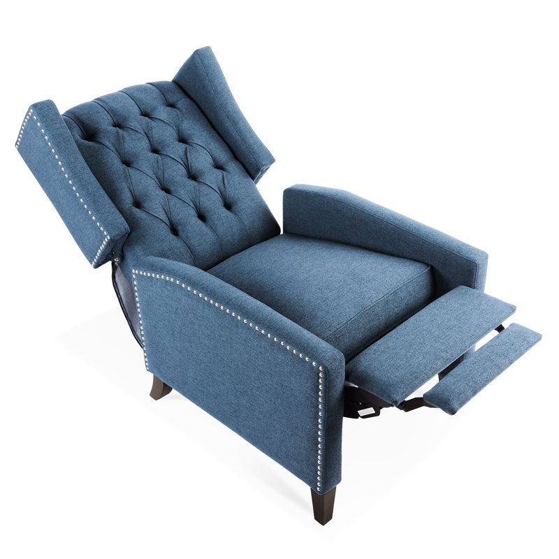 Fauteuil inclinable bleu avec assise confortable et dossier en mousse