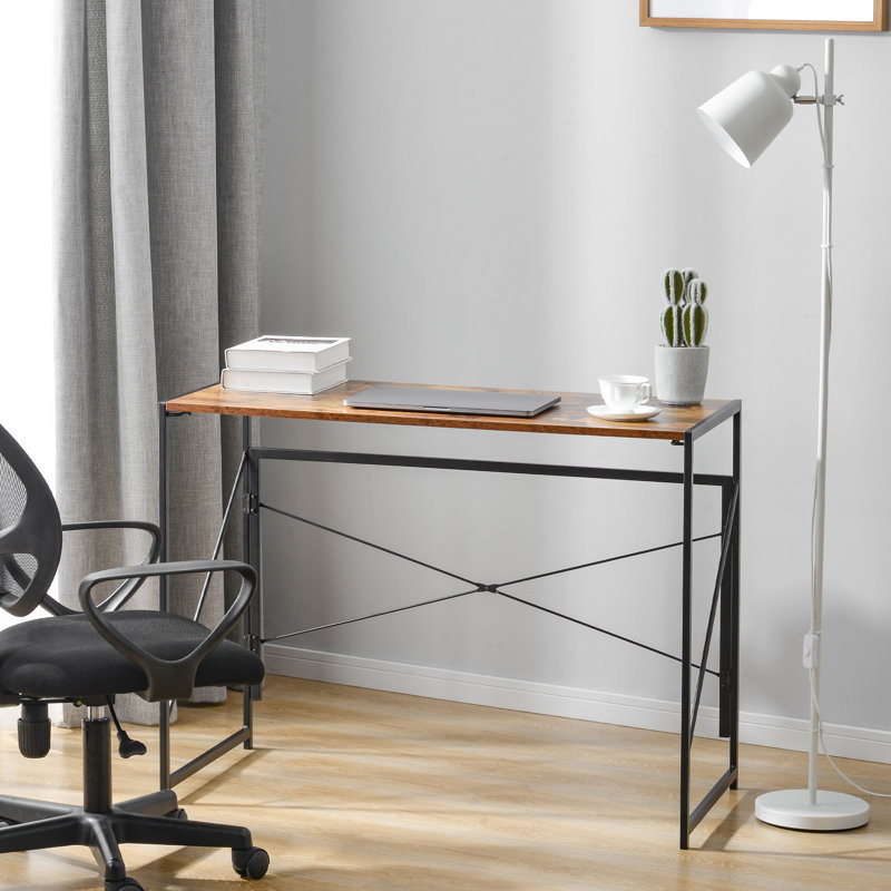 Metal Base Writing Desk, Black, Brown