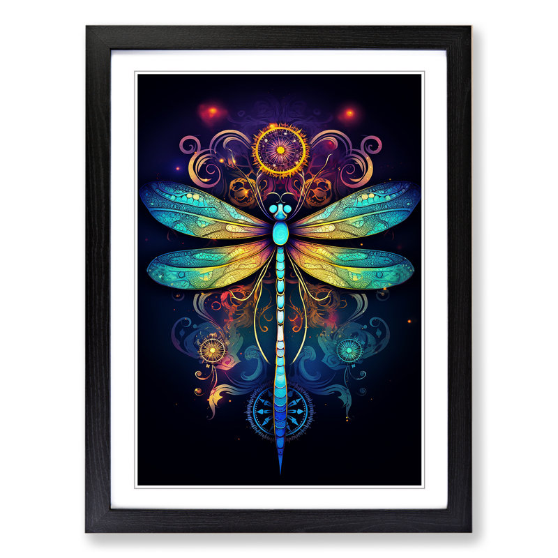 XYZ-FRM-V1223-564 Dragonfly Line - Single Picture Frame Print on Wood, 46cm H x 34cm W x 2cm D, Black