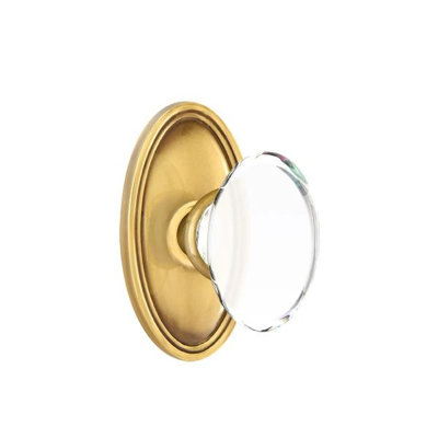 Ensemble de mortaise intérieure Emtek avec rosette ovale et bouton de verre Hampton (droit)