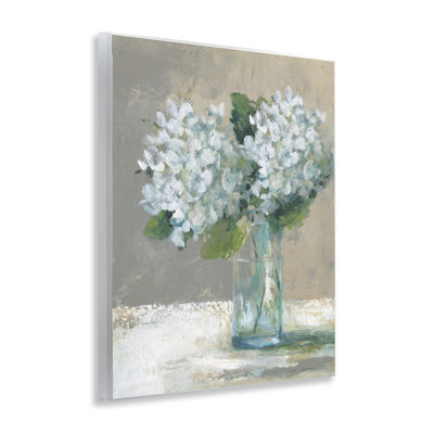 White Hydrangeas Glass Vase Wall Plaque, design by Carol Robinson