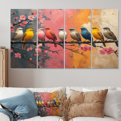 «White Blue Birds On Floral Branch», ensemble de reproduction d'art mural oiseau