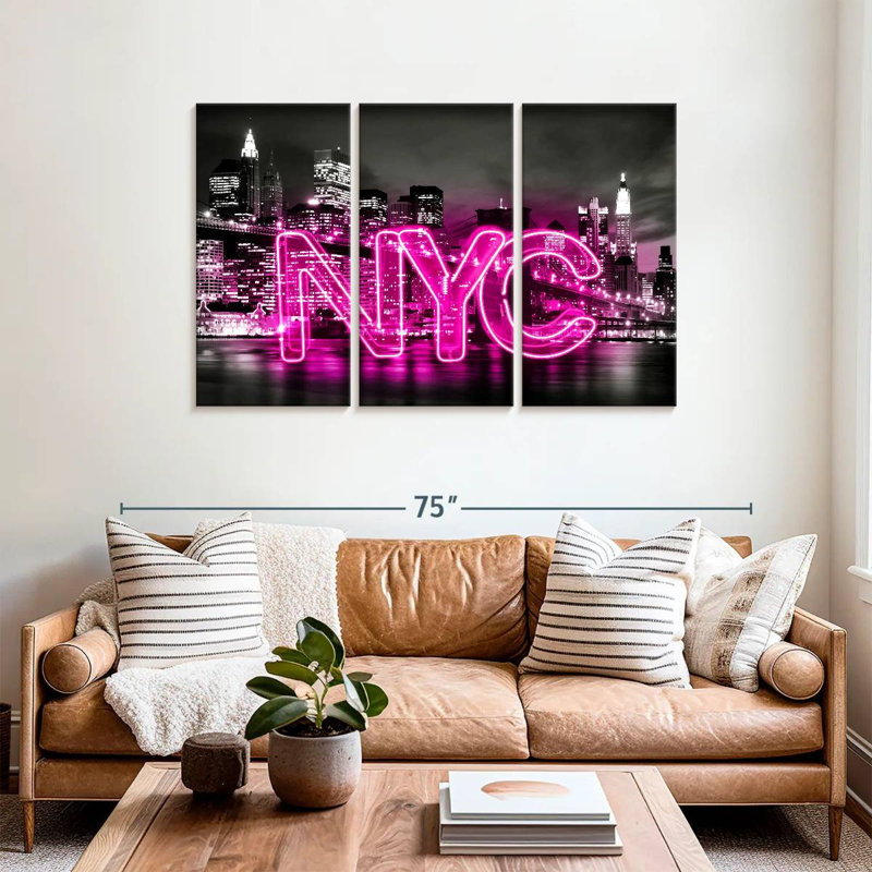 Sirci néon de New York, rose sur fond noir, H 36 po x l 57 po