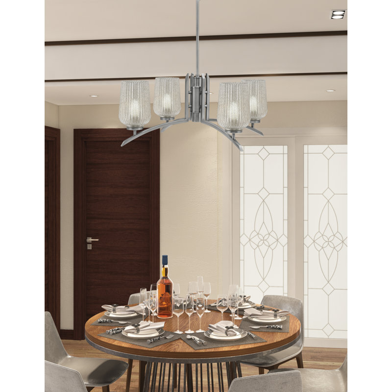 Lustre lumineux avec verre texturé argenté 5 po, H 58,25 po x l 26,75 po x P 26,75 po, Graphite, 4