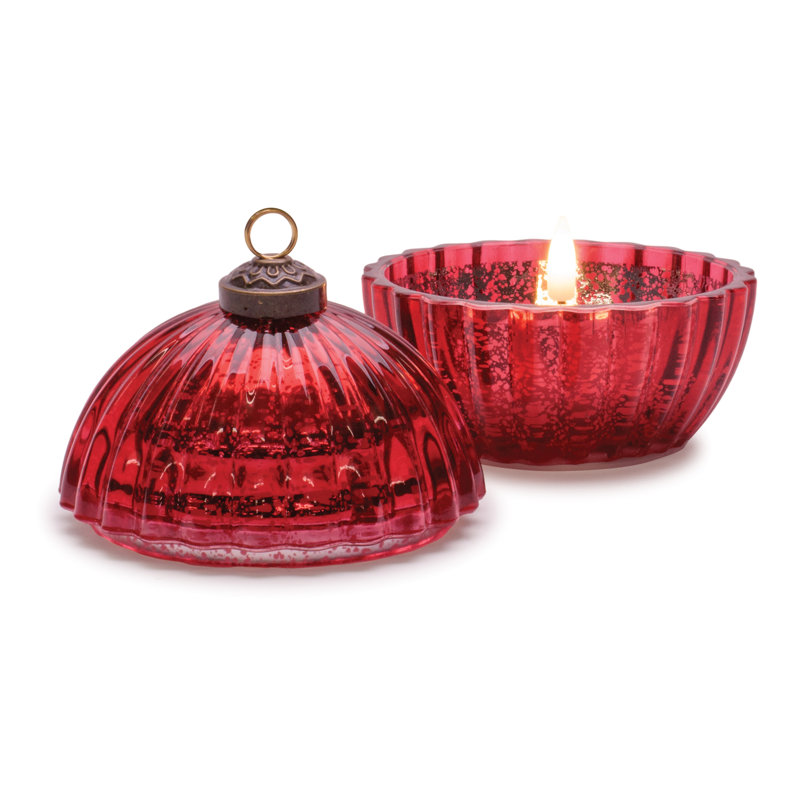 Glass Ornament with LED Candle Inside 4"D, Rouge