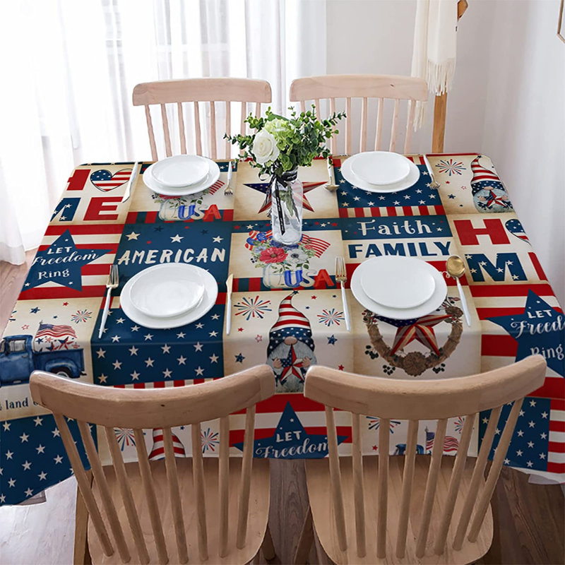 Independence Day Rectangle Dining Table Cloths, Vintage 4Th Of July Lattice Linen Tablecloth American Star Flag Checker Tables Cover For Kitchen Dinner Indoor Outdoor Holiday Party Decor 60X84in