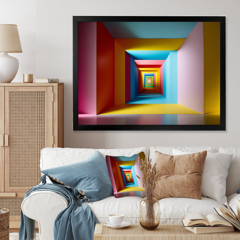 «Pastel Color Rectangular Infinity - Abstract Midcentury», art mural, Cadre doré simple, H 34 po x l 44 po x P 1,5 po