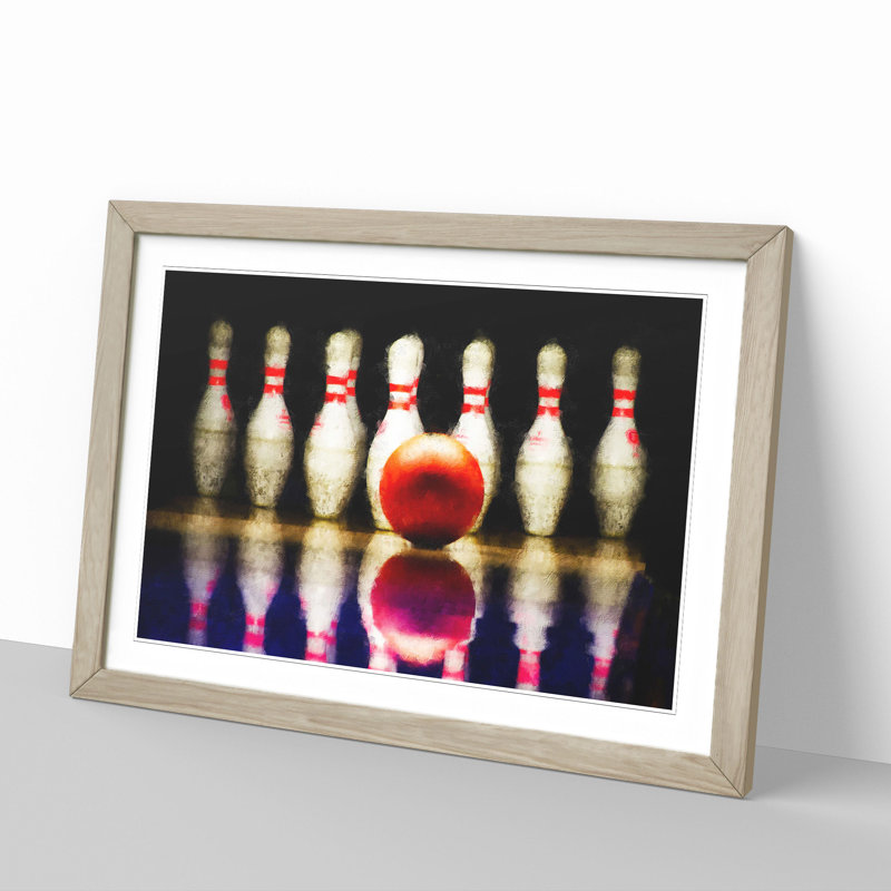 Ten Pin Bowling - Picture Frame Graphic Art, 36cm H x 48cm W x 2cm D, Oak