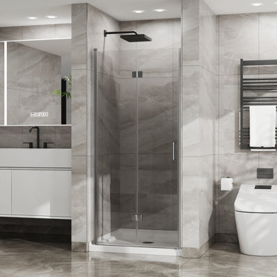 Panneau de douche pivotant en verre trempé transparent sans cadre 36 po x 72 po 1/4 po en verre trempé avec finition chromée, réglable