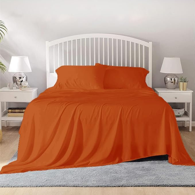 100% Egyptian Cotton Full XL Size Sheet Set 1000 Thread Count Luxury Ultra Soft Bed Sheets Fits Mattress Upto 18" Inch Deep Pocket, Full XL Size - Burnt Orange Solid