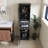 63" Tall Bathroom Storage Cabinet With Glass Doors, Free-Standing, Two Drawers, And Adjustable Shelves, MDF Board