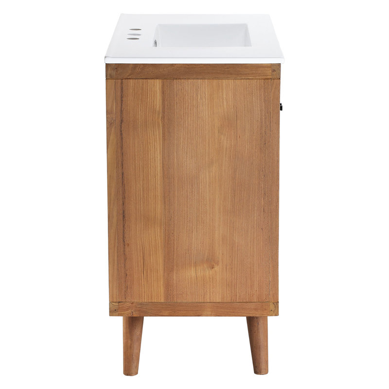 Natural Teak Wood 36" Bathroom Vanity with Ceramic Sink