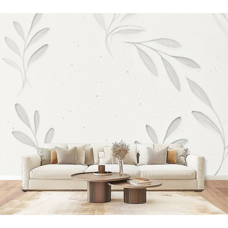 Papier peint adhésif délavé gris délicat Boho, L 96 po x l 69 po