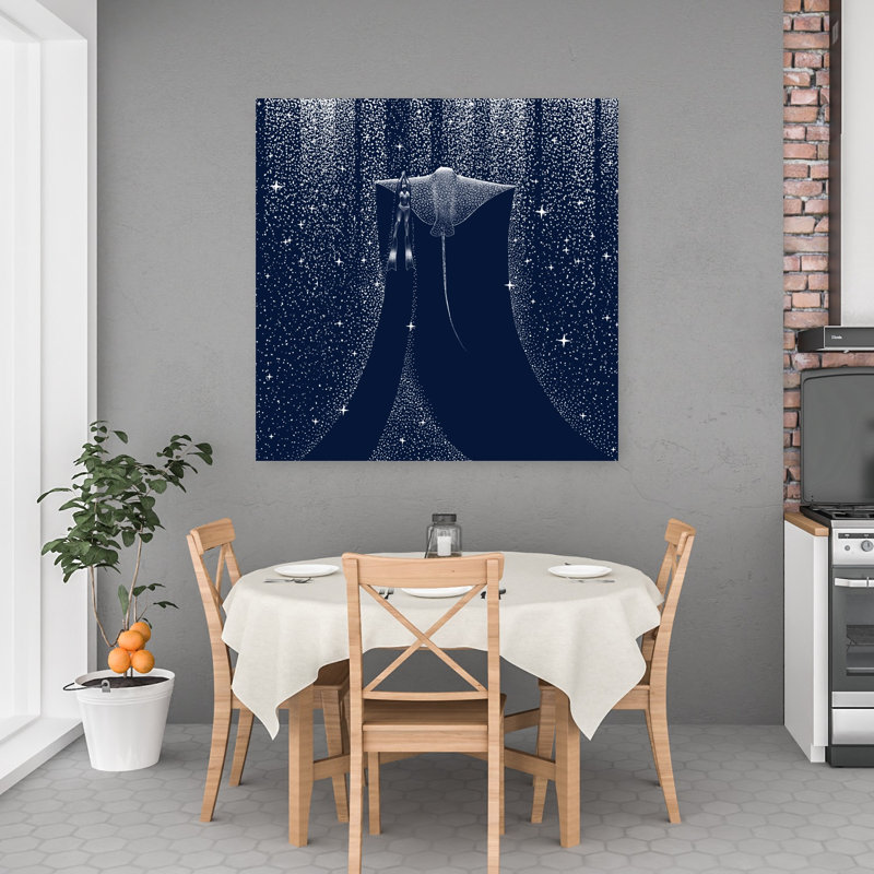 Plongeur sous un océan étoilé, paisible, surréaliste, abstrait, raie, requin, paysage marin, affiche murale