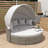Patio Round Rattan Daybed Two-Tone Weave Sunbed With Retractable Canopy And Cushions-1620343640